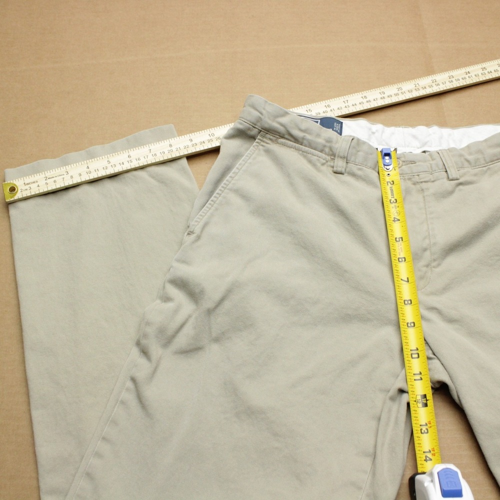 Polo Ralph Lauren VTG Preston Chino Pants Mens Sz 32x32 Beige Straight Flat Pony - Picture 5 of 9